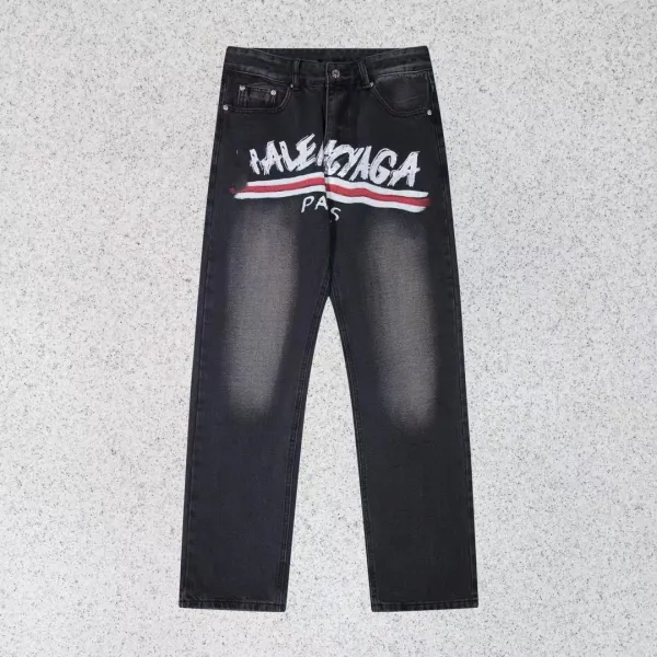 Balenciaga Graffiti Logo Washed Black Jeans - 1