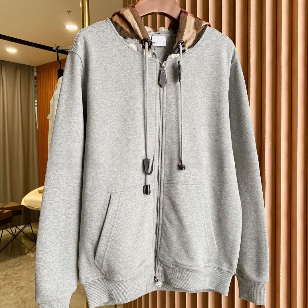 Burberry Check-Lined Hooded Zip-Up Sweatshirt Hoodie