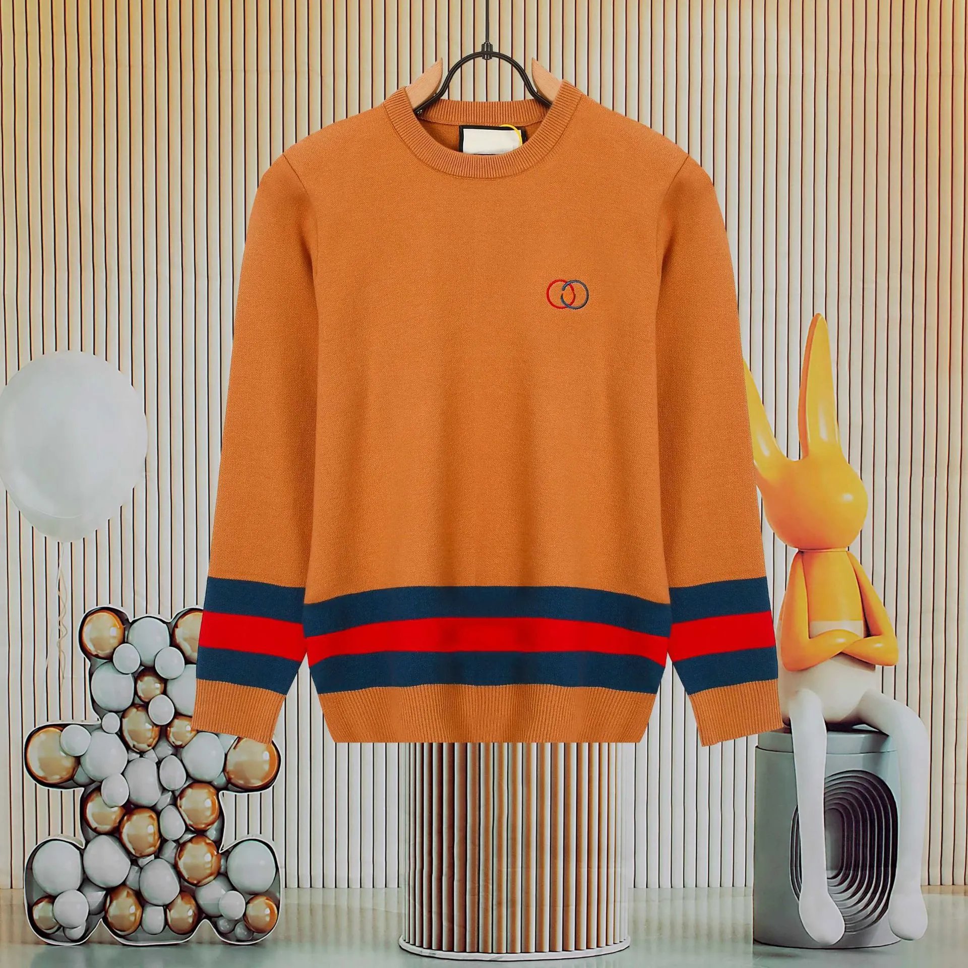 Gucci Interlocking G Knit Sweater Orange with Red-Blue Stripe - 1