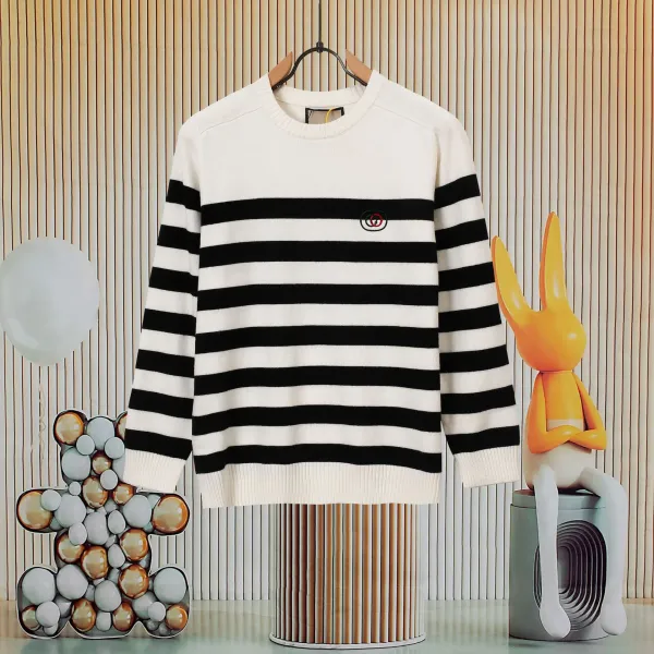 Gucci Interlocking G Knit Sweater Orange with Red-Blue Stripe - 28