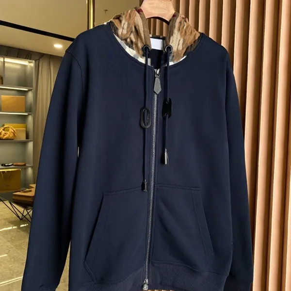 Burberry Check-Trimmed Hooded Zip-Up Sweatshirt Black - 6