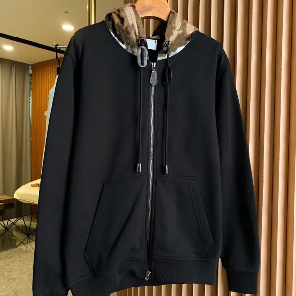Burberry Check-Trimmed Hooded Zip-Up Sweatshirt Black - 4