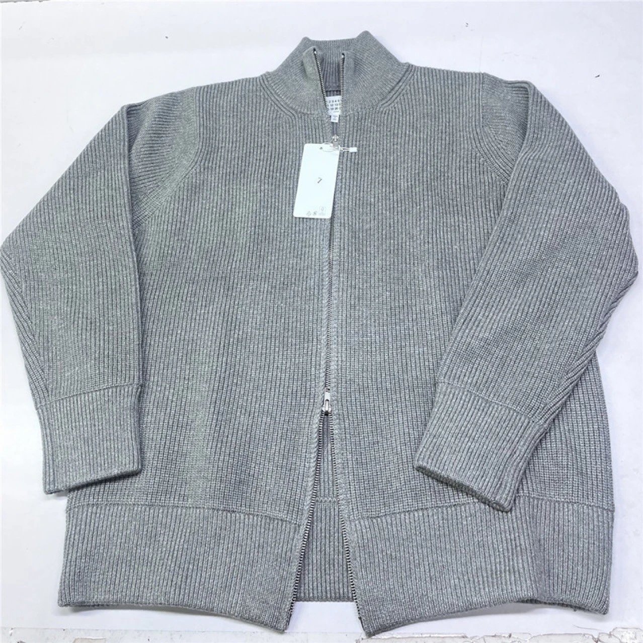 Design Ribbed Zip-Up Sweater Gray - 1
