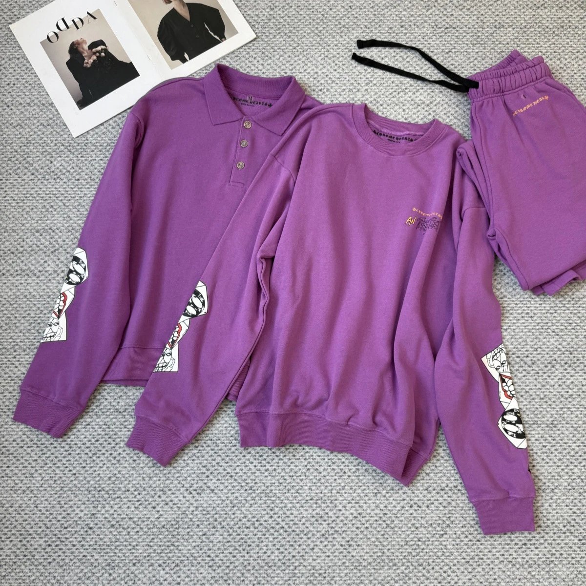 Chrome Hearts Purple Graphic Sweatshirt Set Hoodie