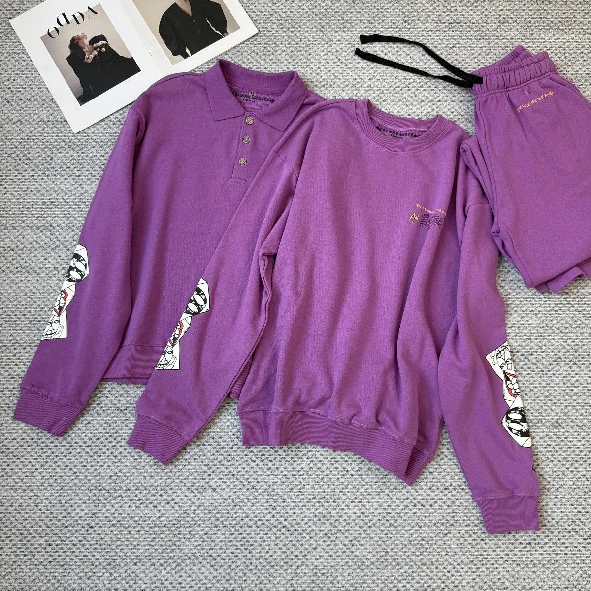 Chrome Hearts Purple Polo Sweatshirt with Graphic Sleeves and Chest Pocket Polo Shirt product detail 2 in Litbuy spreadsheet finds