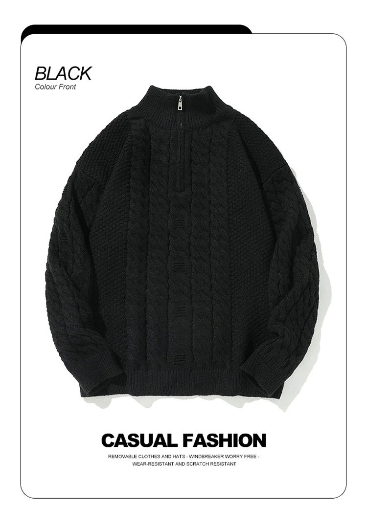 Cable Knit Half-Zip Turtleneck Sweater White - 43