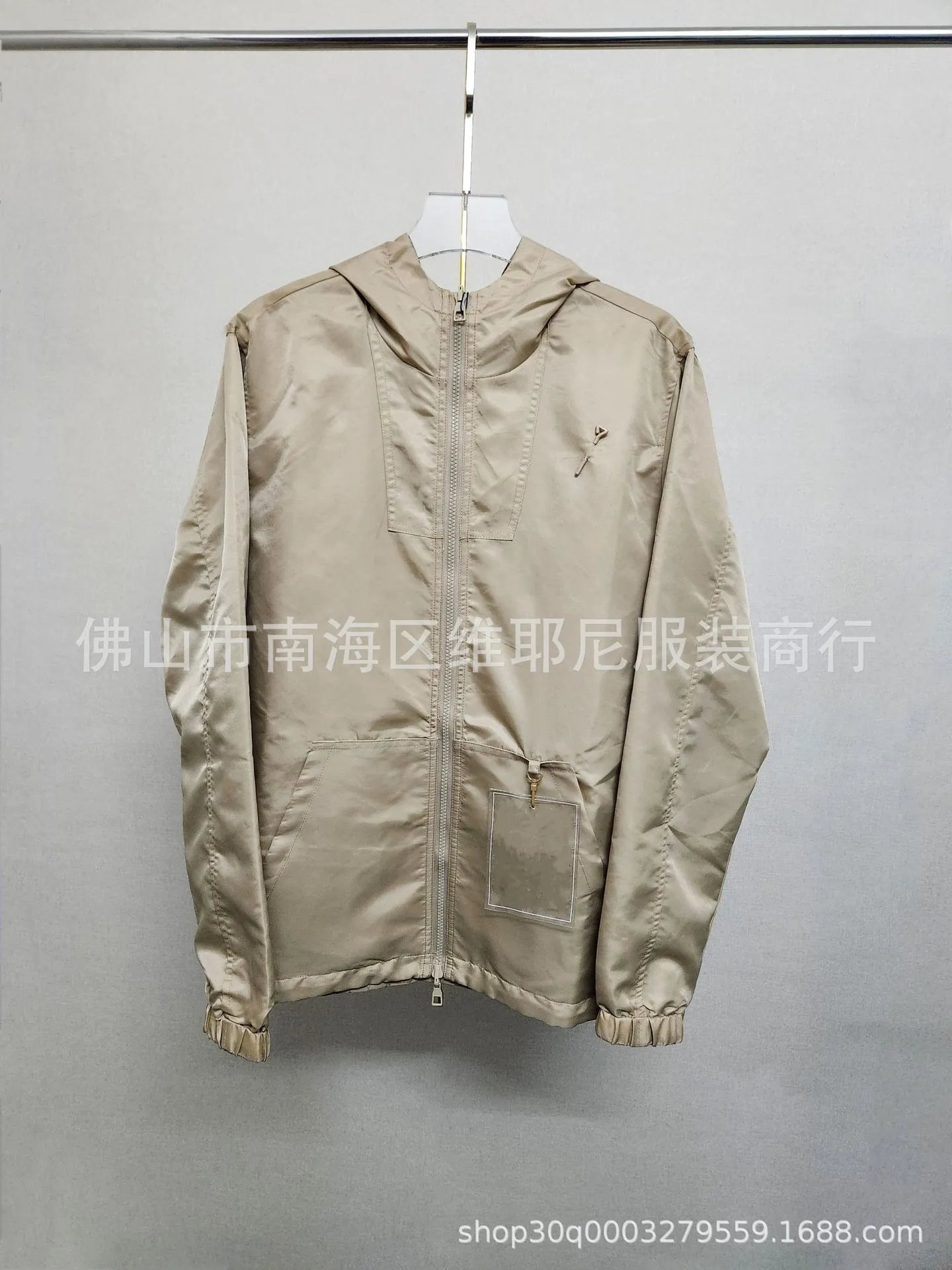 Unbranded Jackets Hooded Zip Jacket with Safety-Pin Chest Appliqué — Gold