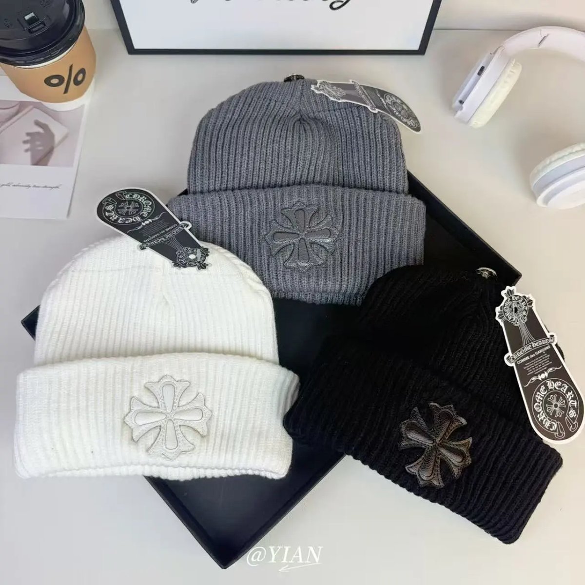 Chrome Hearts x Comme des Garçons Cross Patch Beige Knit Beanie product detail 13 in Litbuy spreadsheet finds