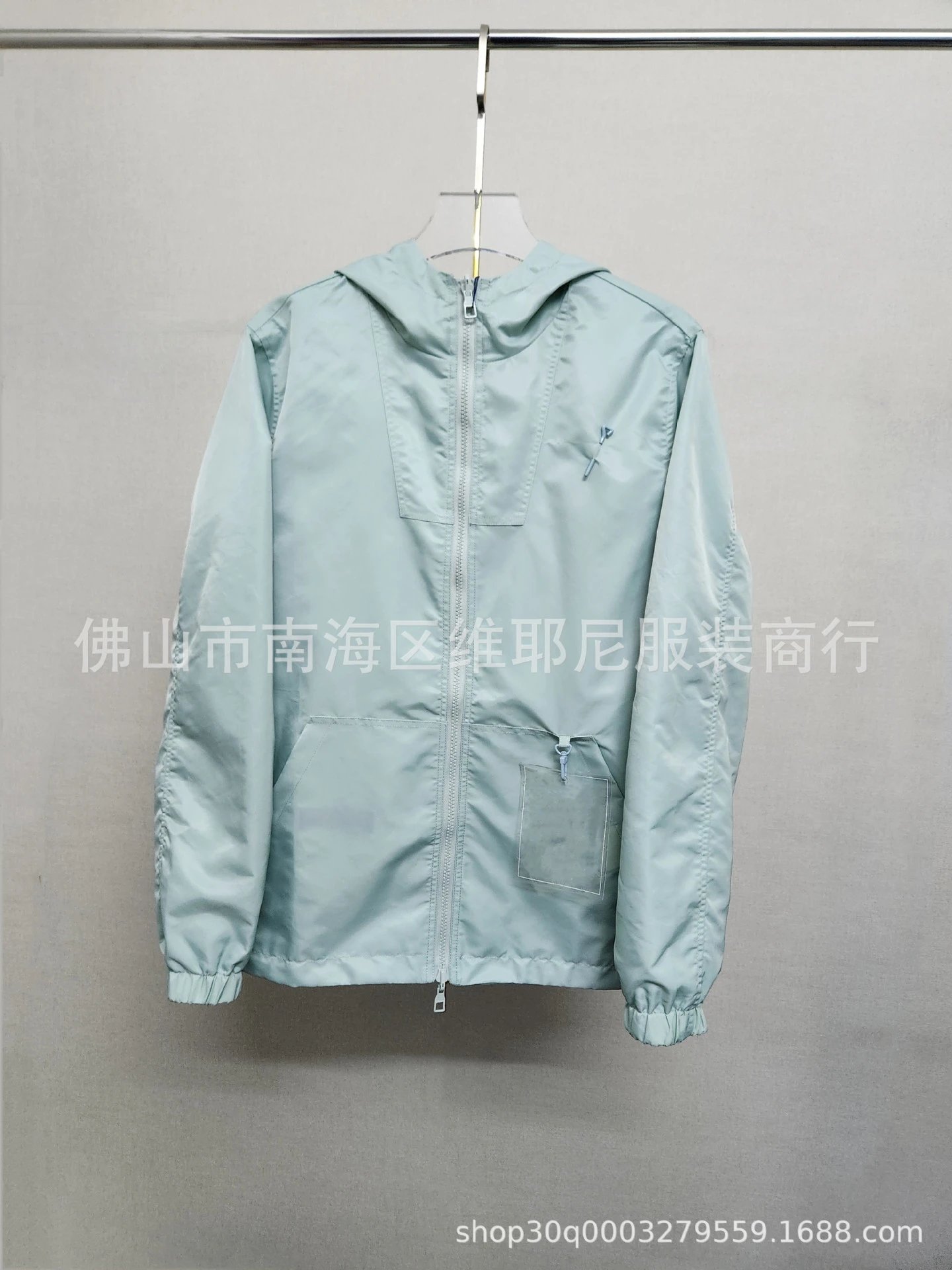 Unbranded Jackets Hooded Zip Jacket with Safety-Pin Chest Appliqué — Peacock Blue