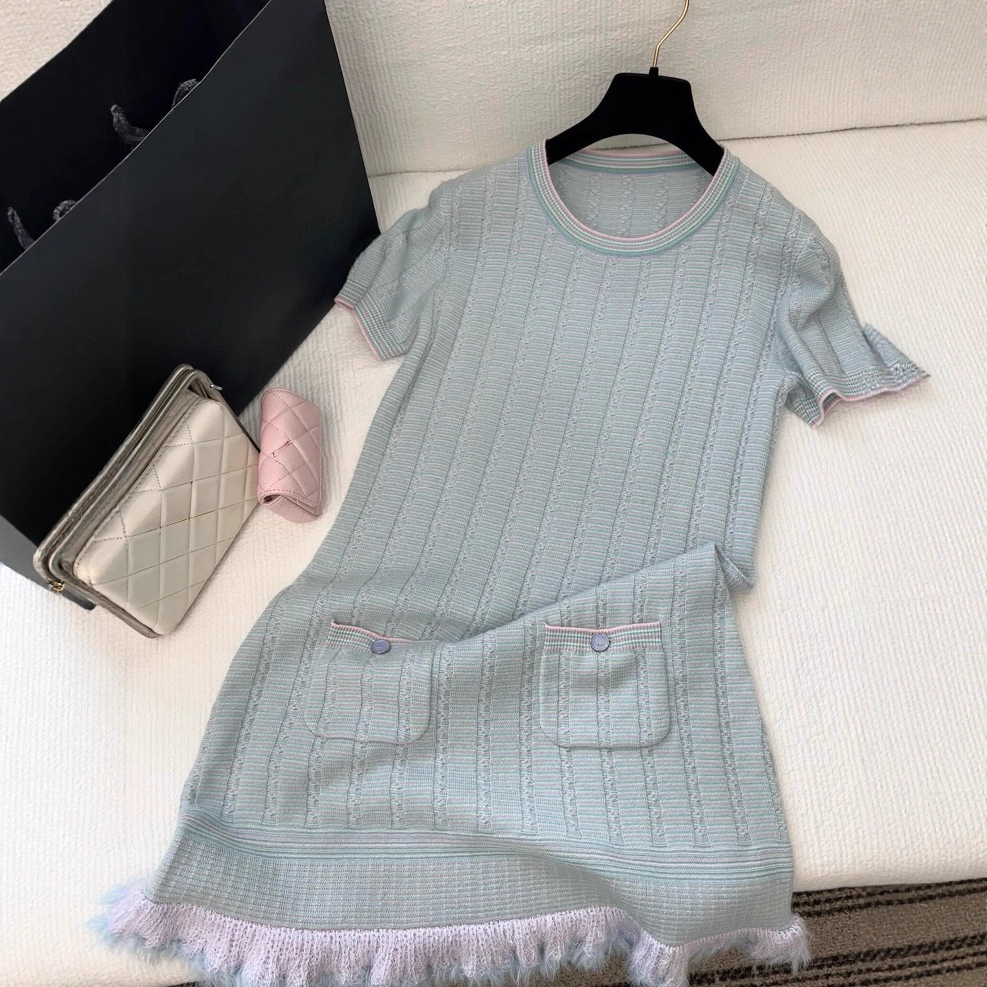 Chanel 25B light blue knit dress