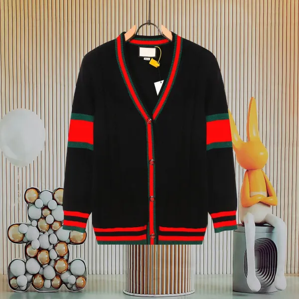 Gucci Web Stripe V-Neck Cardigan Black - 1