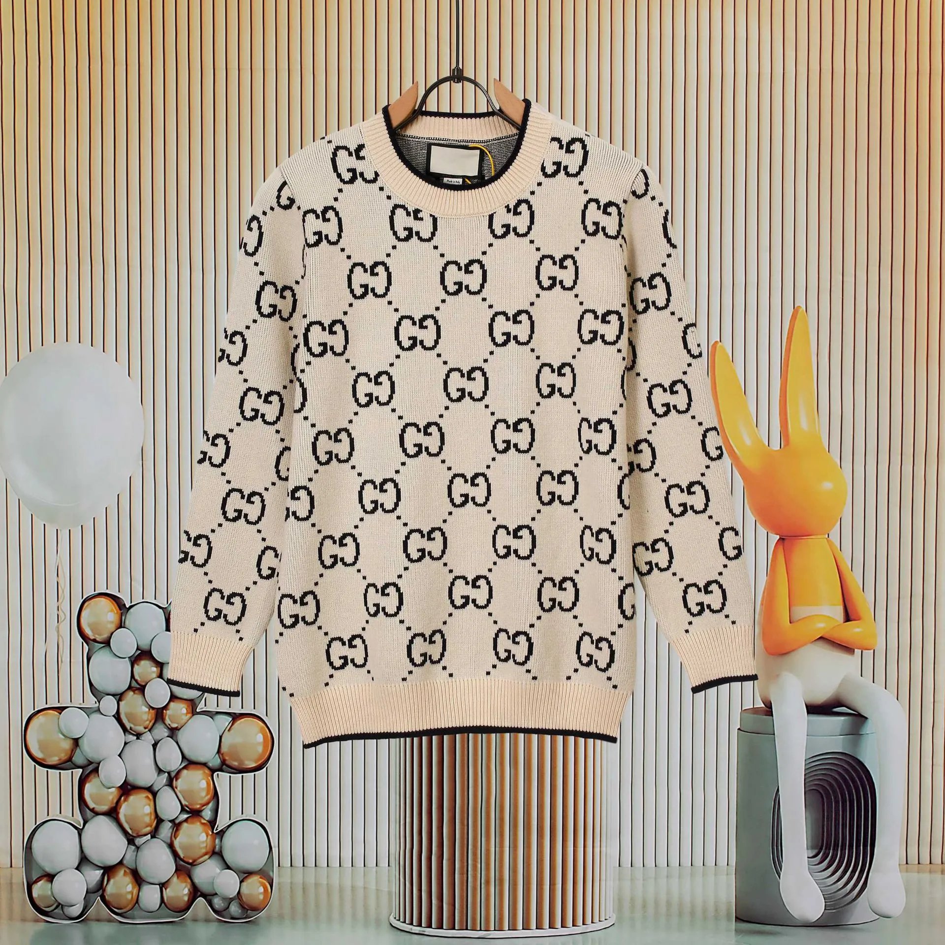 Gucci Interlocking G Knit Sweater Orange with Red-Blue Stripe - 18