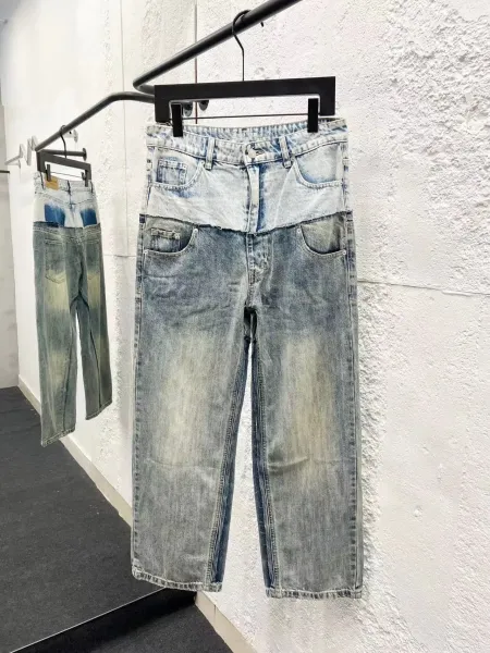 Unidentified Designer Patchwork Distressed Wide-Leg Jeans - 1