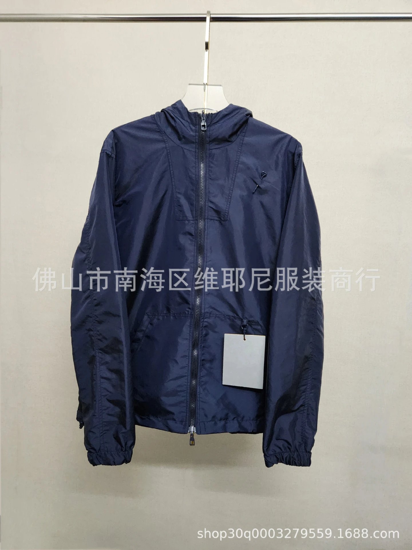 Unbranded Jackets Hooded Zip Jacket with Safety-Pin Chest Appliqué — Deep Navy