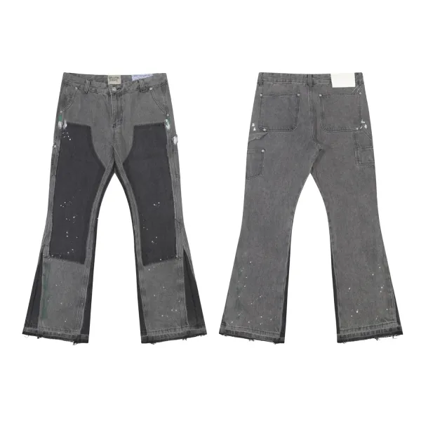 Gallery Dept. Paint-Splatter Patchwork Flare Jeans Gray - 1