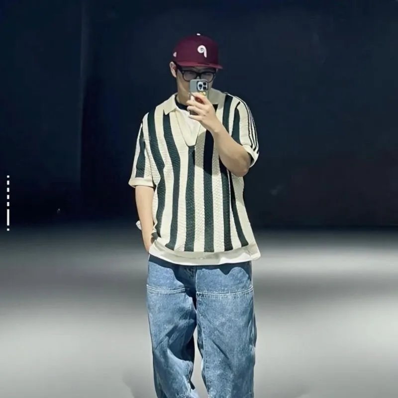 Design Knit Striped Polo in Navy and Cream - 7