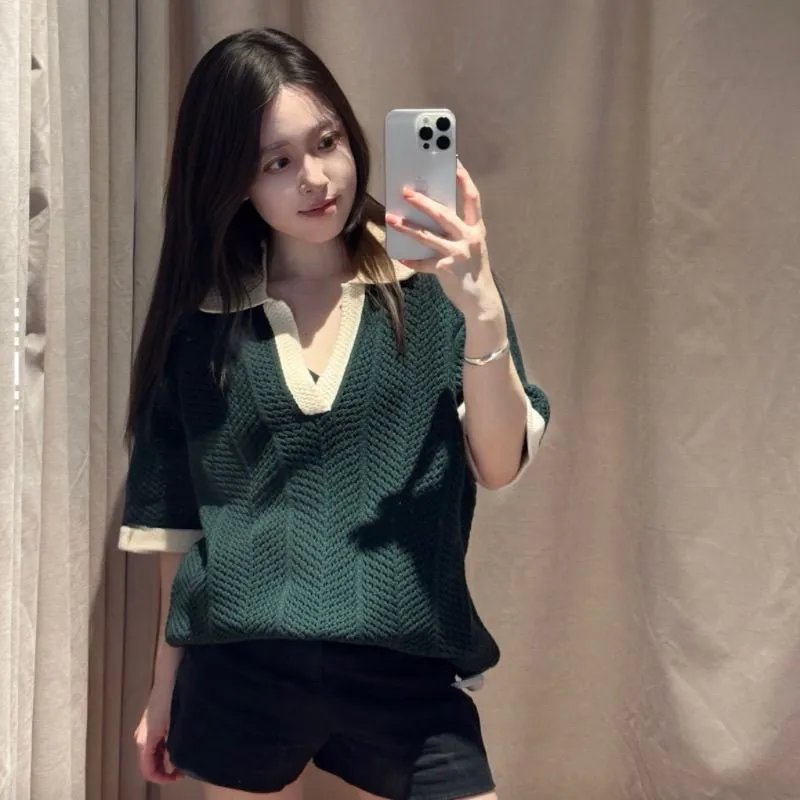 Design Knit Striped Polo in Navy and Cream - 8