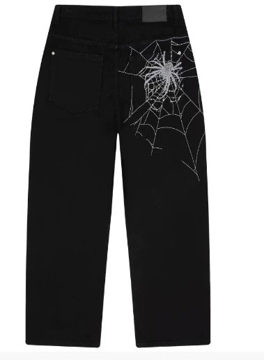 SCHYZE Jeans Straight-Leg Cherry Blossom Embroidered — Spiderweb Jeans