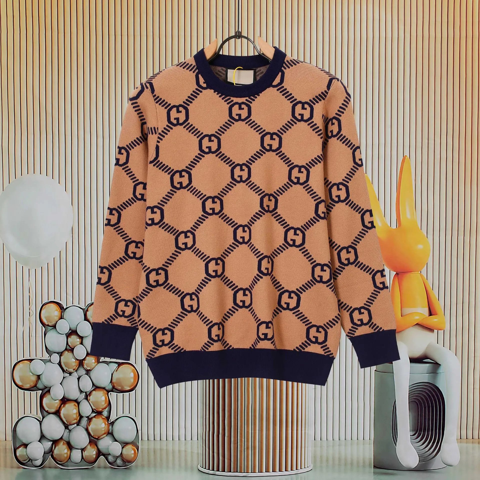 Gucci GG Marmont Knit Sweater Beige Navy - 1