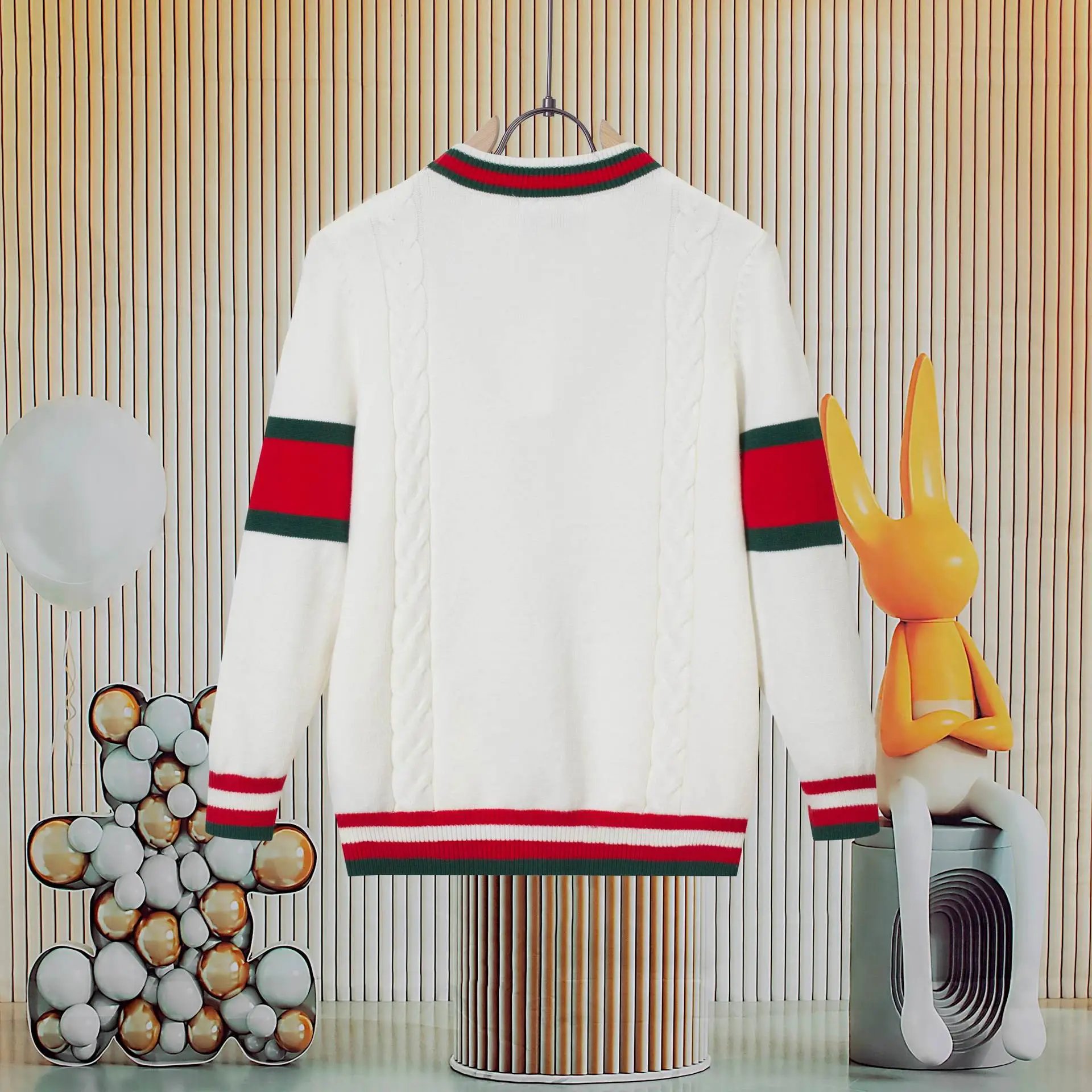 Gucci Interlocking G Knit Sweater Orange with Red-Blue Stripe - 10