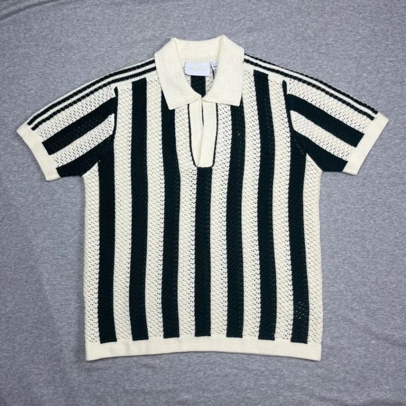 Design Knit Striped Polo in Navy and Cream - 16