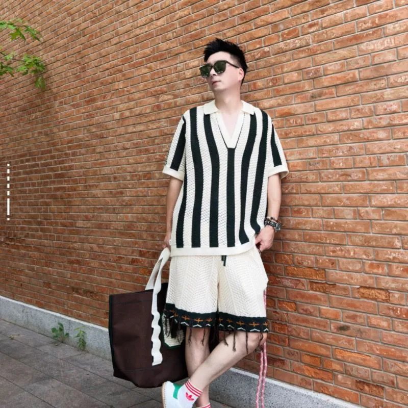 Design Knit Striped Polo in Navy and Cream - 11