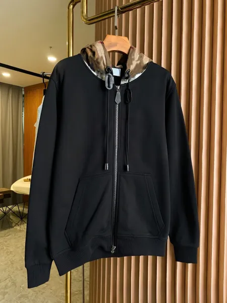 Burberry Check-Trimmed Hooded Zip-Up Sweatshirt Black - 1