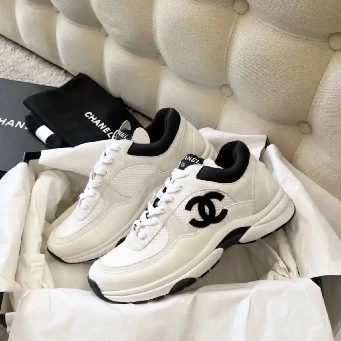 Chanel White Black Logo Sneake