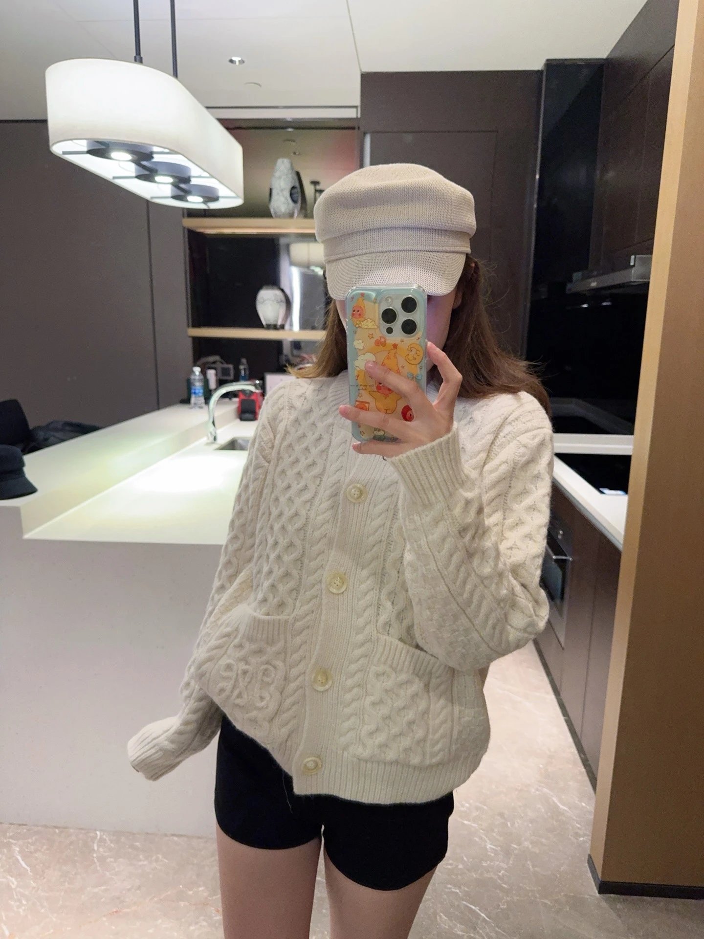 Celine Knitwear Cable-Knit Zip-Up Cardigan with Triomphe Motif — White pocket-flower cardigan
