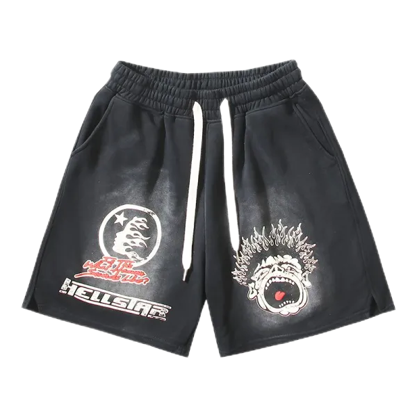 Hellstar Logo Print Black Sporty Shorts - 11