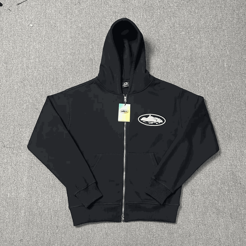 Black Zip-Up Hoodie with Front Pockets