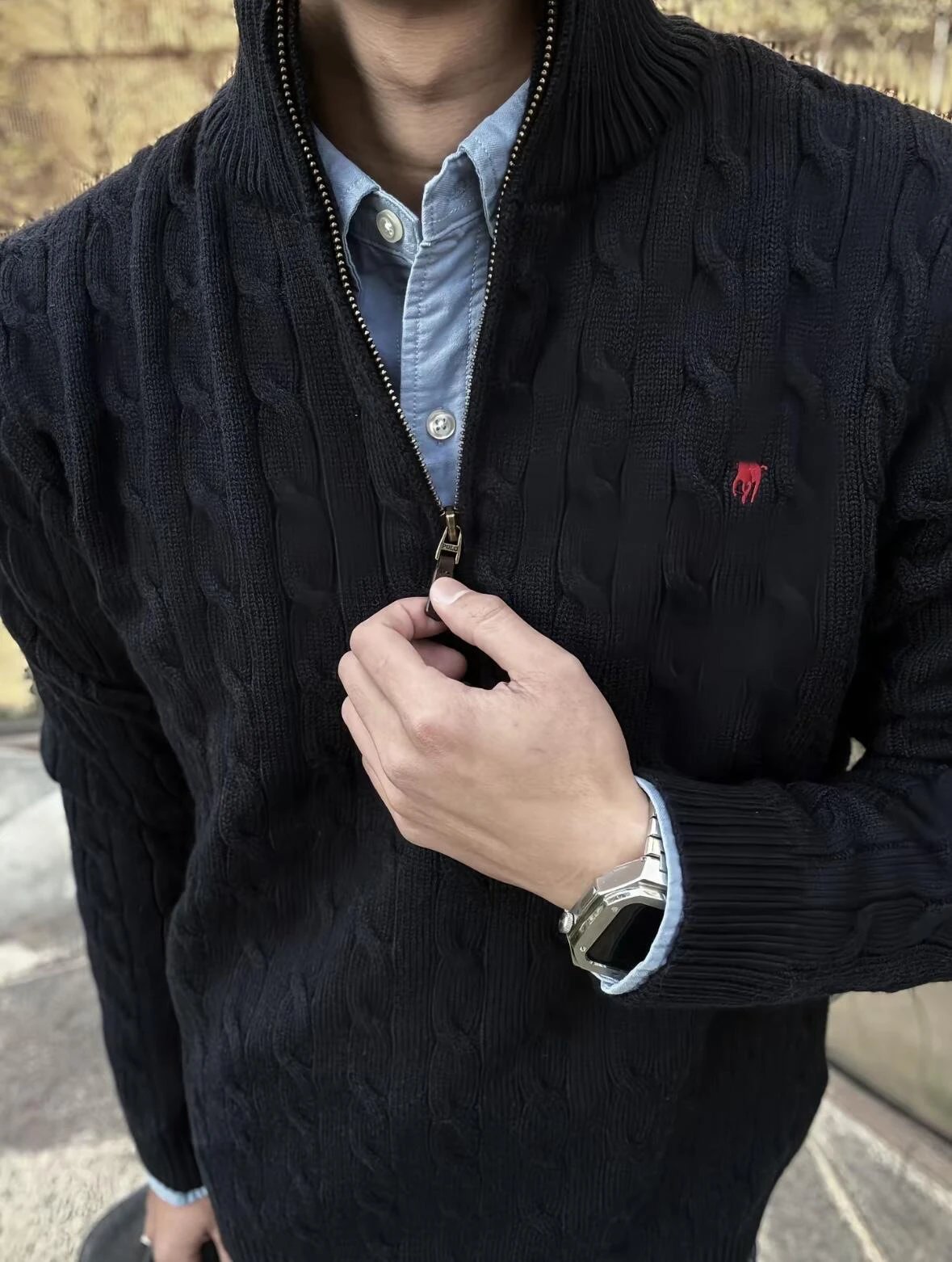 RL Cable-Knit Quarter-Zip Sweater Men's Stand Collar embroidered Pony Logo Couple Pullover for Fall Winter