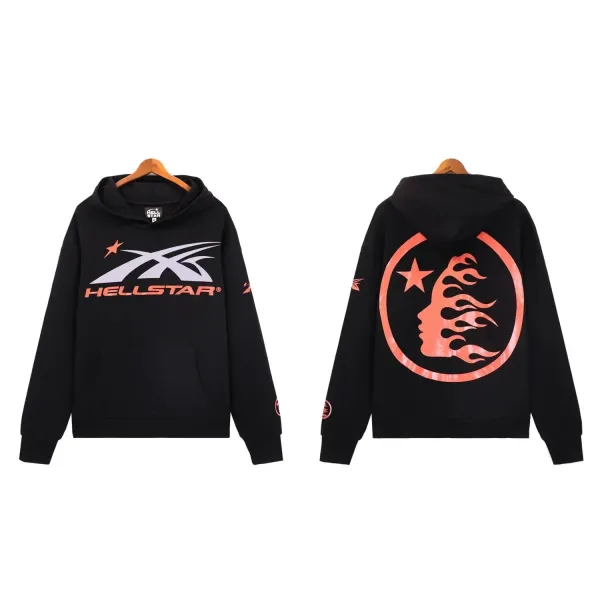 Hellstar X Logo Black Hoodie with Orange Flame Graphic - 1