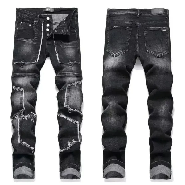 Amiri Distressed Slim Fit Black and Gray Denim Jeans - 11