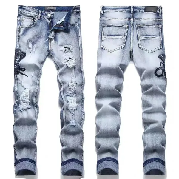 Amiri Distressed Slim Fit Black and Gray Denim Jeans - 18