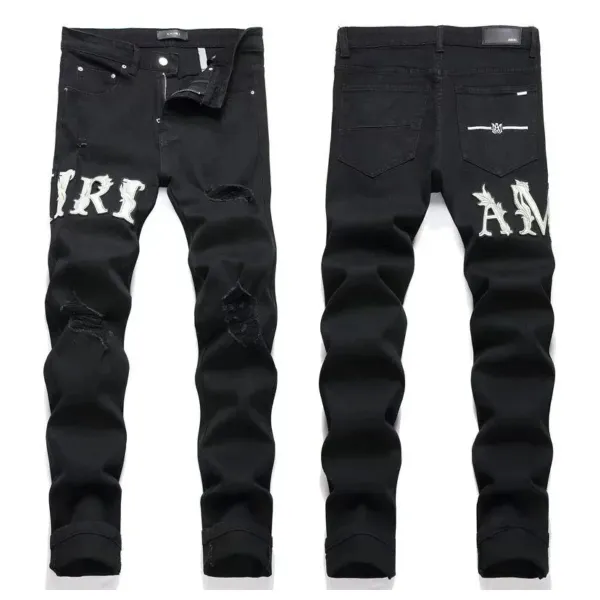 Amiri Distressed Slim Fit Black and Gray Denim Jeans - 5