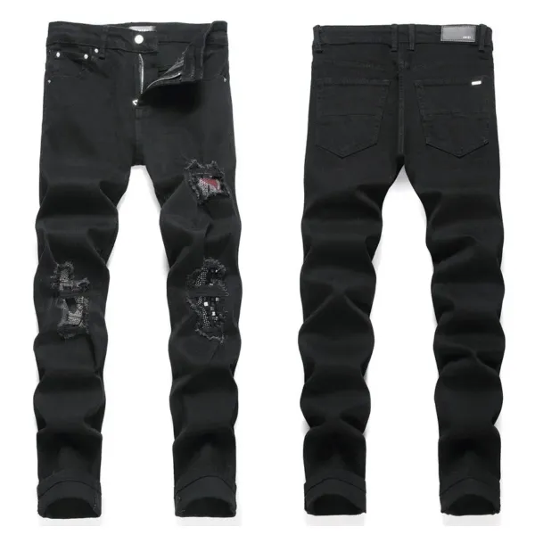 Amiri Distressed Slim Fit Black and Gray Denim Jeans - 8