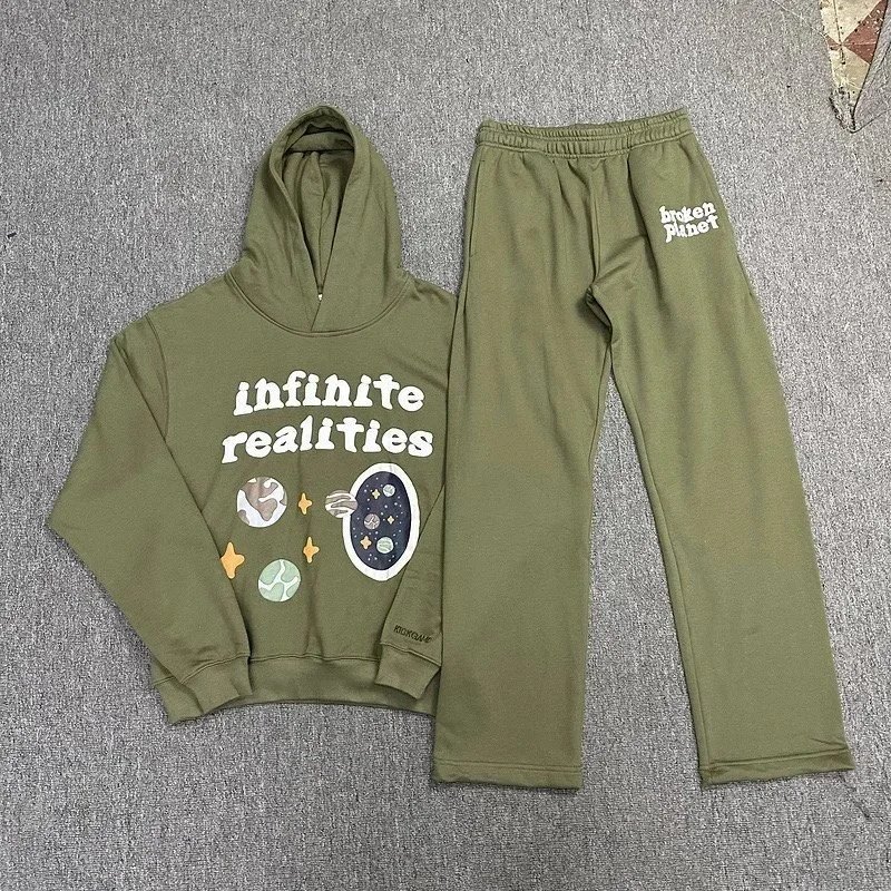 Broken Planet Infinite Realities Olive Green Hoodie and Sweatpants Set - 11