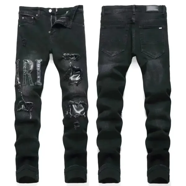 Amiri Distressed Slim Fit Black and Gray Denim Jeans - 4