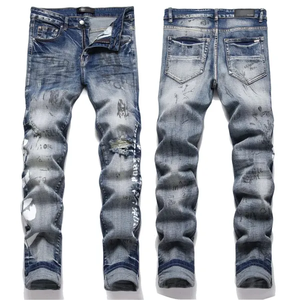 Amiri Distressed Slim Fit Black and Gray Denim Jeans - 23