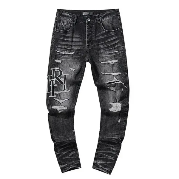 Amiri Distressed Slim Fit Black and Gray Denim Jeans - 39