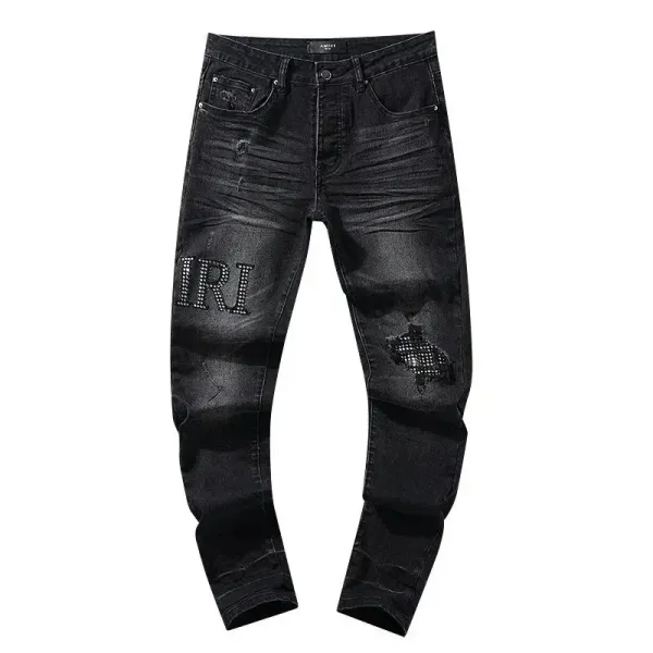 Amiri Distressed Slim Fit Black and Gray Denim Jeans - 38