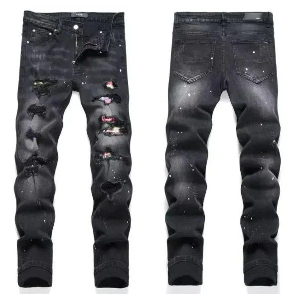 Amiri Distressed Slim Fit Black and Gray Denim Jeans - 6