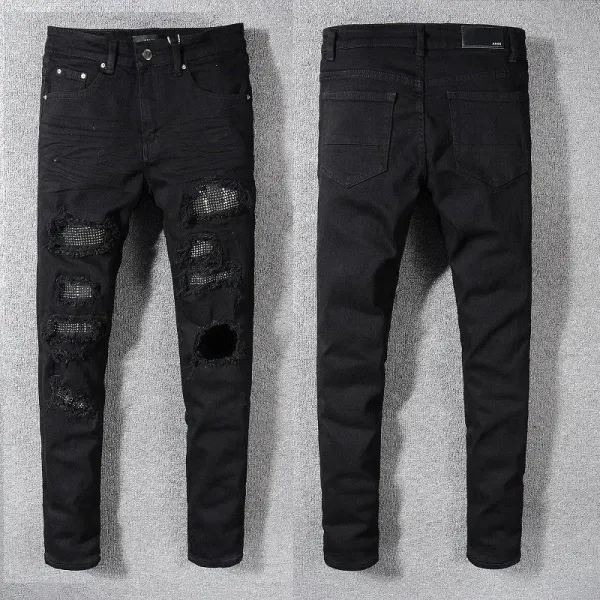Amiri Distressed Slim Fit Black and Gray Denim Jeans - 9