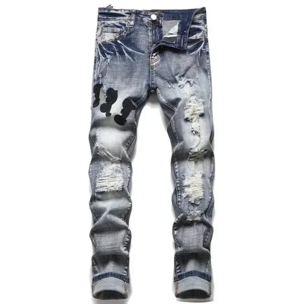 Amiri Distressed Slim Fit Black and Gray Denim Jeans - 47