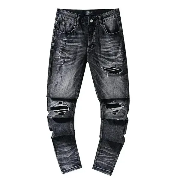 Amiri Distressed Slim Fit Black and Gray Denim Jeans - 2