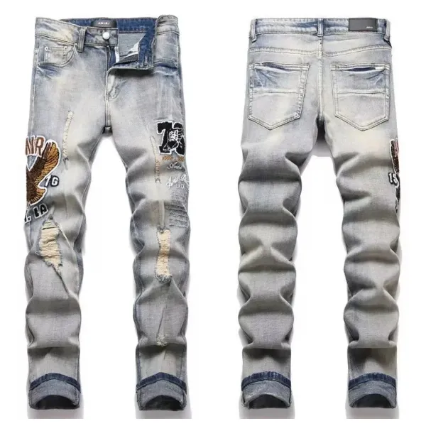 Amiri Distressed Slim Fit Black and Gray Denim Jeans - 29