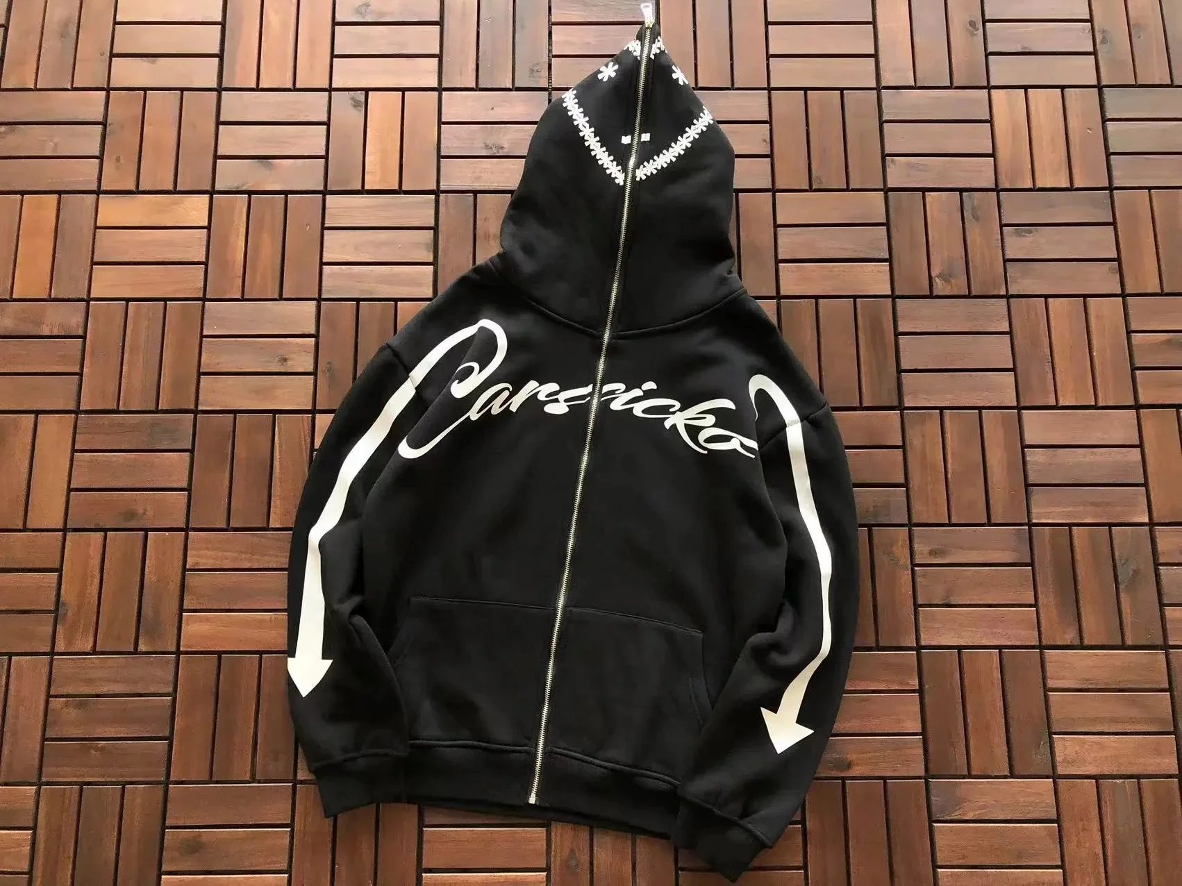Carssicka Script Logo Black Zip-Up Hoodie - 1