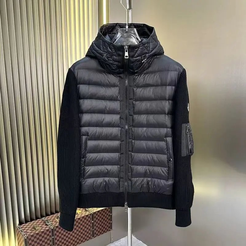 mkl men's hooded knitted patchwork down jacket duck down hooded cardigan slim coat