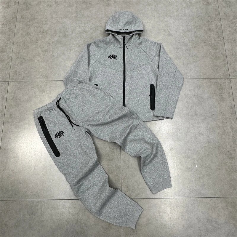 Gray Hooded Zip-Up Tracksuit Set